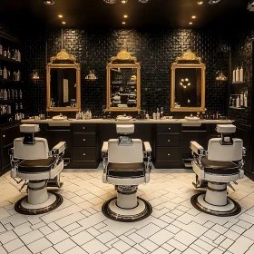 Luxurious Barbershop with Ornate Mirrors and Vintage Charm