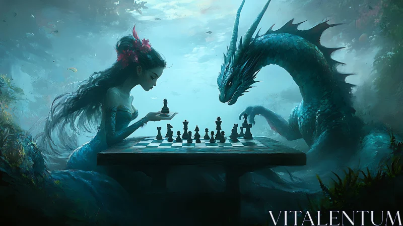 AI ART Chess Game Between Mermaid and Dragon