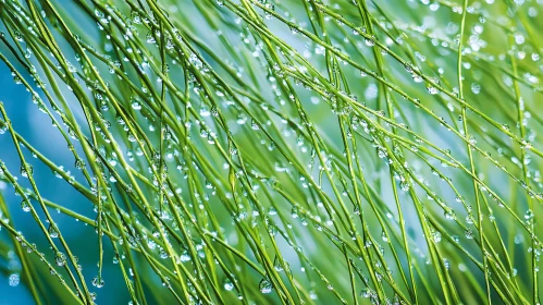 Raindrops on Green Grass Close-Up