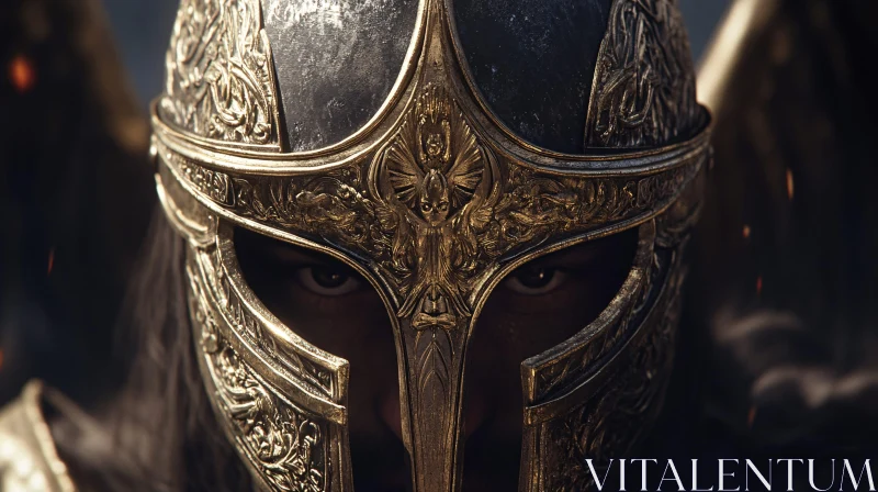 AI ART Golden Helmet Warrior Close-Up