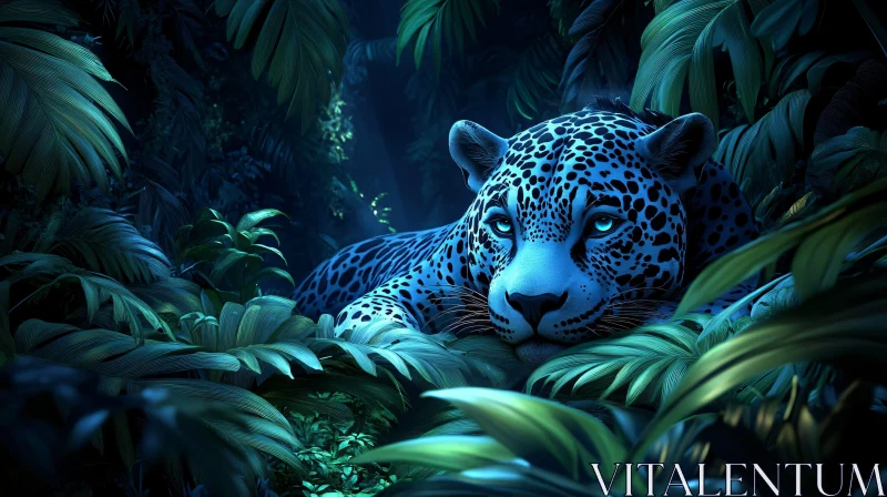 Leopard in Jungle Foliage at Night AI Image