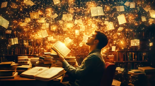 Man Immersed in Magical Books