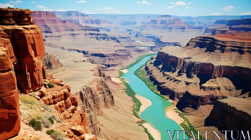Grandeur of the Grand Canyon River: Nature's Architecture in Turquoise and Beige AI Image