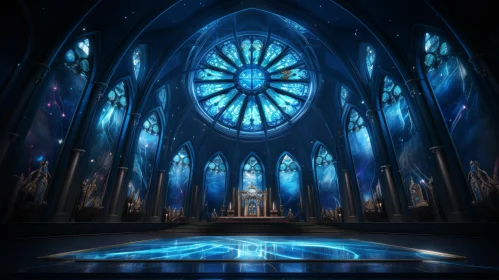 Luminous Blue Cathedral Interior: A Serene Spectacle