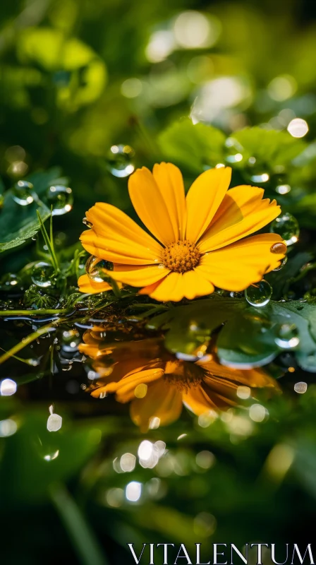 Spring Delight: Yellow Flower Floating in Emerald Waters AI Image