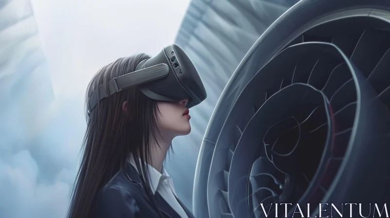 Virtual Reality Art: Cyberpunk Manga Girl and Wind Turbine AI Image
