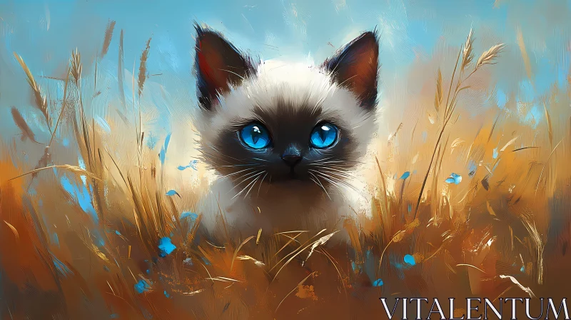 AI ART Blue-Eyed Kitten in Field