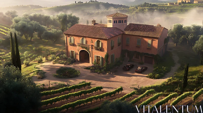 AI ART Elegant Italian Villa Amidst Vineyards