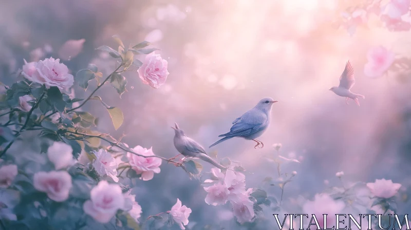 Floral Birds Serenity AI Image