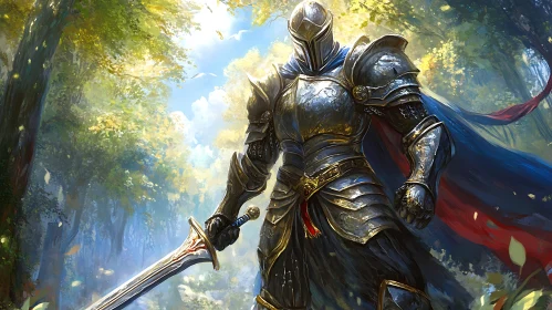 Armored Knight in Sunlight Forest