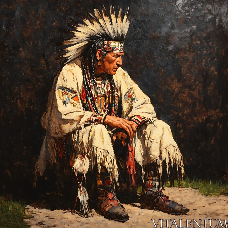 AI ART Contemplative Native American Man Oil Painting