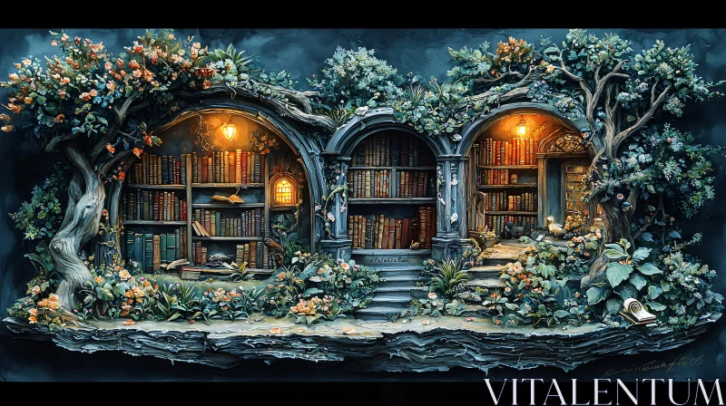 AI ART Secret Garden Library Digital Art