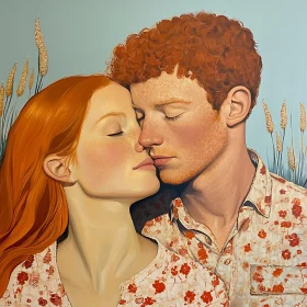 Intimate Kiss of a Red-haired Couple