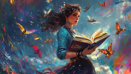 Dreamy Book Reader with Butterflies