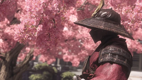 Warrior Beneath Blooming Cherry Tree