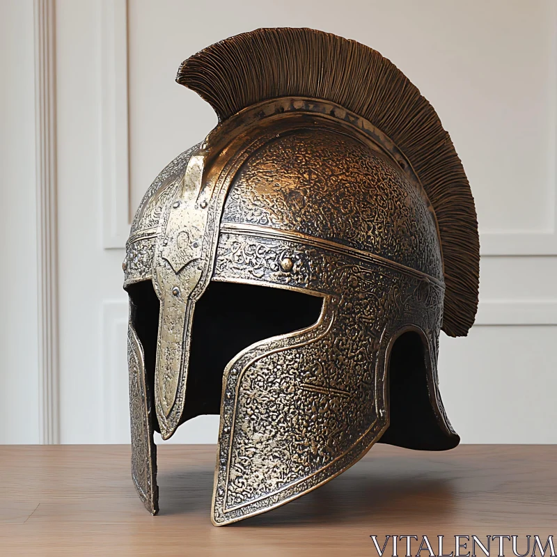 Ancient Warrior Helmet Close-Up AI Image