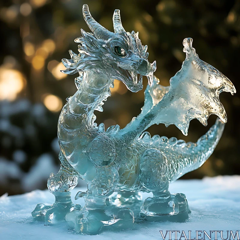 AI ART Translucent Ice Dragon Figurine