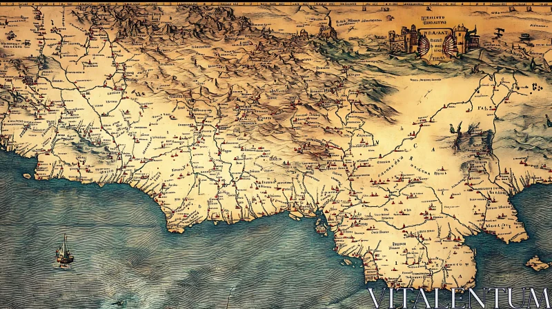 AI ART Vintage Cartography: An Old World Map