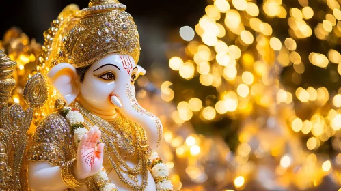 Golden Ganesha Statue with Bokeh