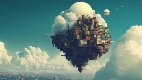 Surreal Aerial City with Clouds