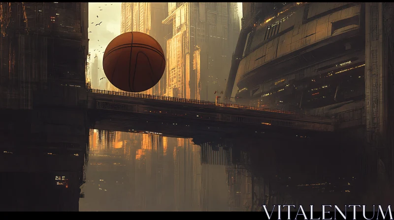 Urban Bridge Scene with Oversized Ball AI Image