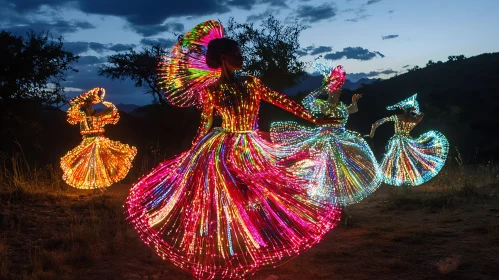 Glowing Figures in Field at Dusk