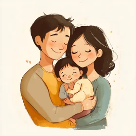 Cartoon Family Embrace Illustration