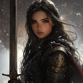 Female Warrior in Winter Landscape