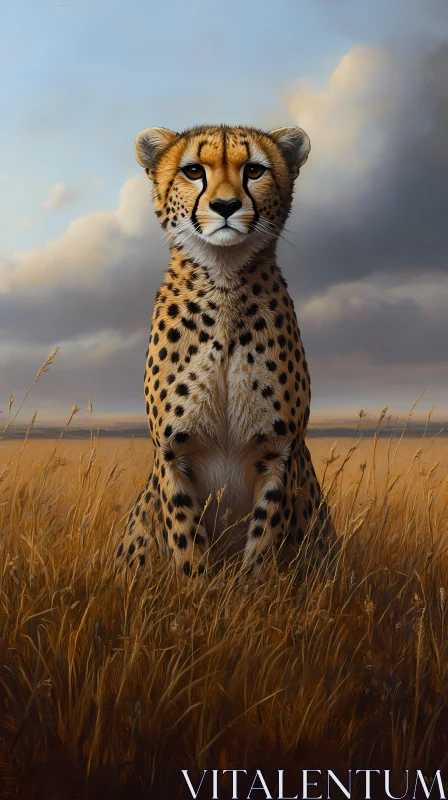 Wild Cheetah in Golden Grasslands AI Image