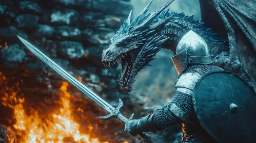 Dragon Confrontation with Armored Knight