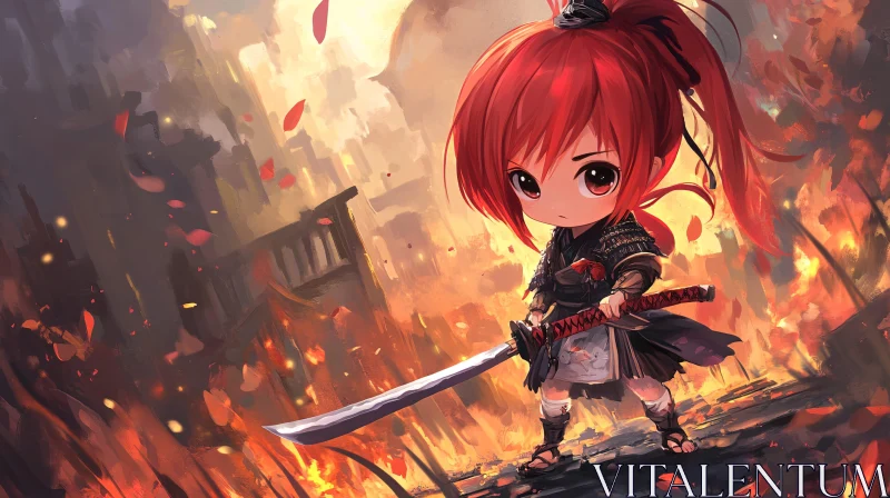 AI ART Little Warrior with Katana