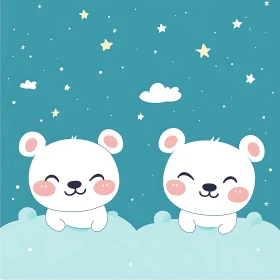 Adorable Cartoon Bears in the Clouds