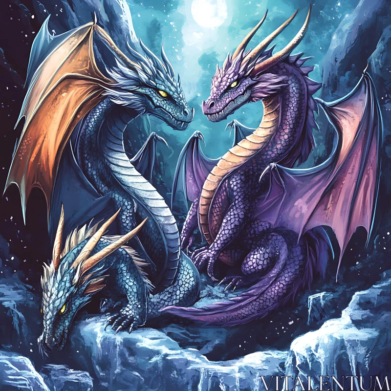 AI ART Mystical Dragons Gathering Under the Moon