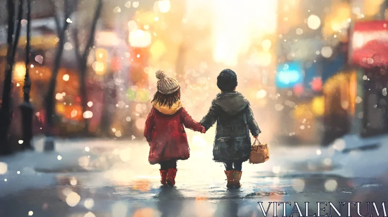 AI ART Hand-in-Hand Through Winter Cityscape