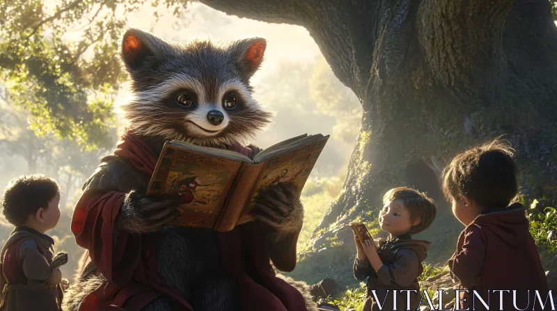 Forest Tales with Raccoon Narrator AI Image