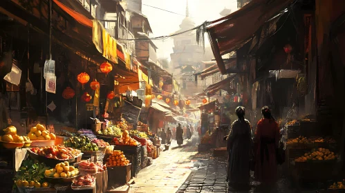 Vibrant Market in Asian City