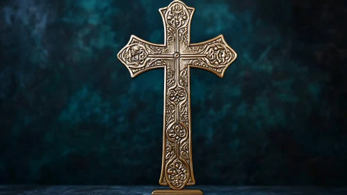 Detailed Religious Cross on Dark Background