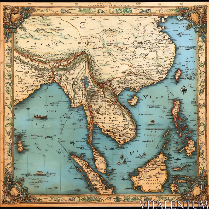 AI ART Antique Cartography of Southeast Asia