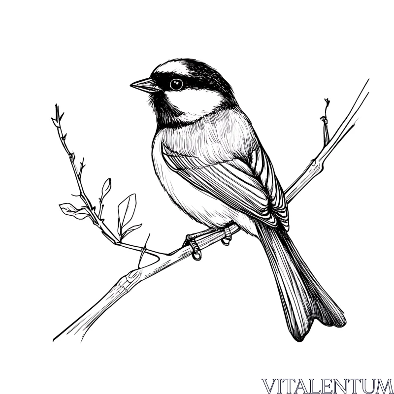 Bird Perched on Branch Illustration AI Image