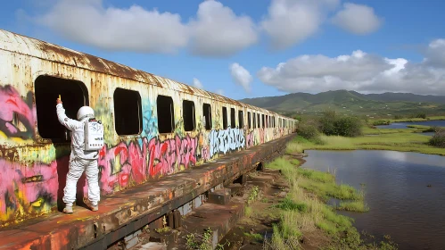 Lost in Time: Astronaut's Graffiti Art