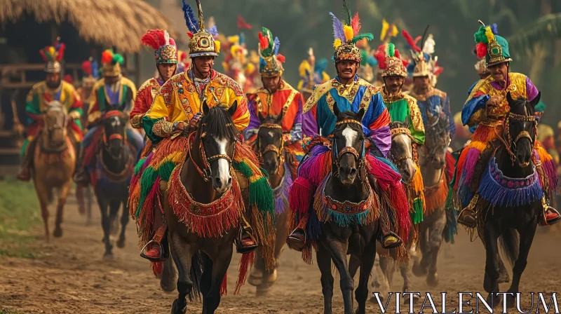 Procession of Riders in Traditional Attire AI Image