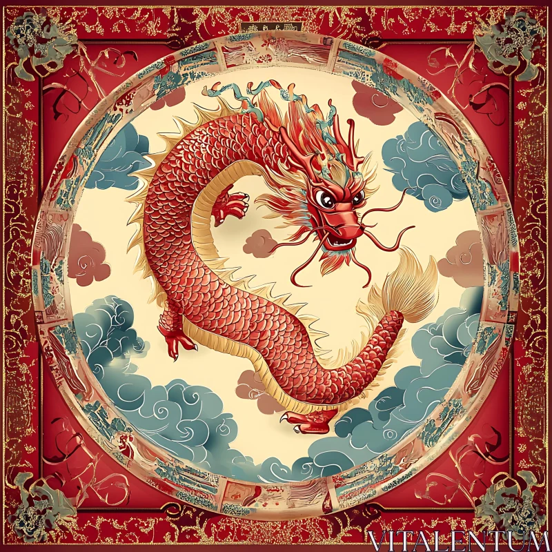 Stylized Dragon in Circular Frame AI Image