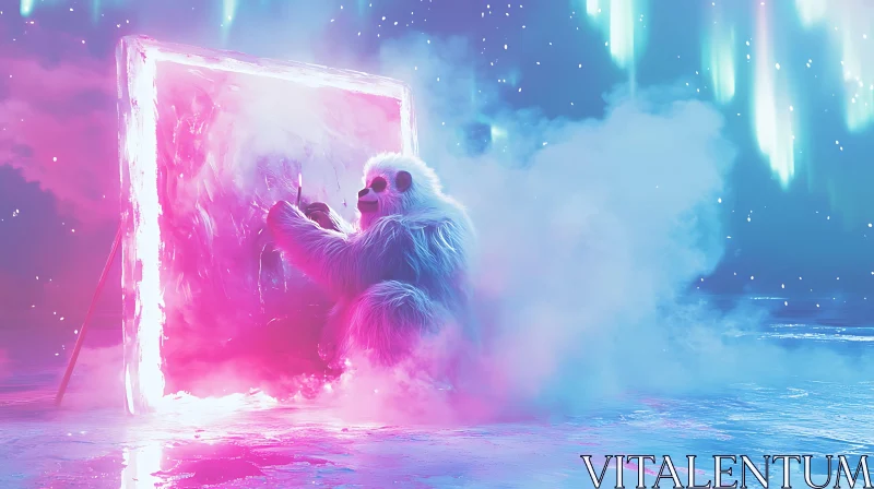 AI ART Surreal Yeti Painter in Aurora Landscape