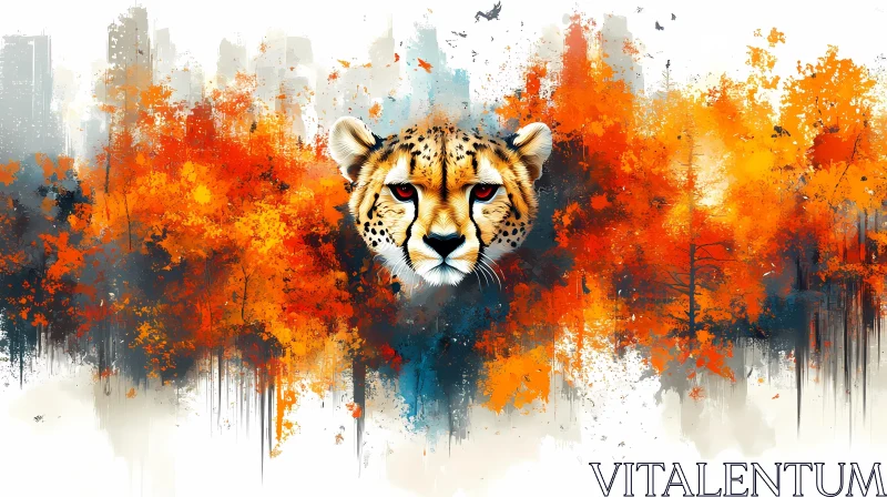 Wildlife Art: Cheetah in Autumn AI Image