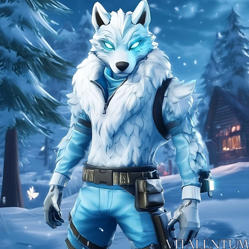 Snowy Wolf Character Portrait AI Image