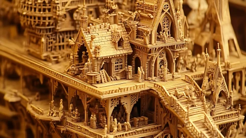 Intricate Wooden Architecture Miniature