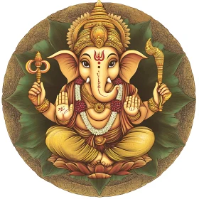 Lord Ganesha on Lotus - Traditional Art