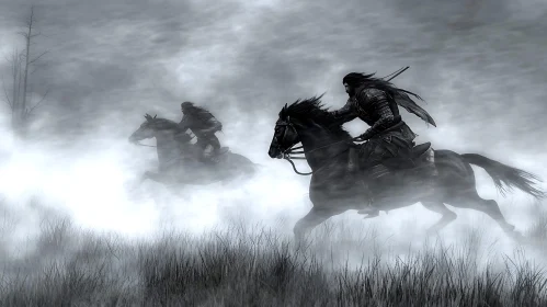 Equestrian Warriors in Monochrome Mist