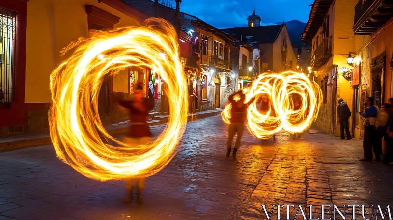 Night Fire Show in Old Town AI Image