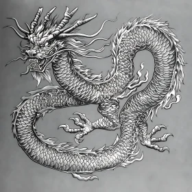 Detailed Dragon Drawing on Gray Background